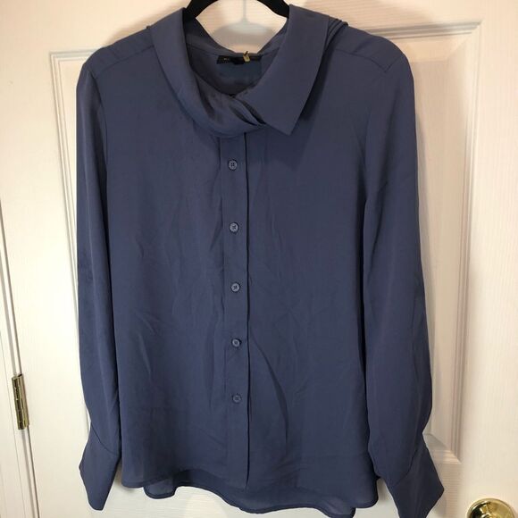 Donna Karan blue button front collared blouse size large - Picture 1 of 12